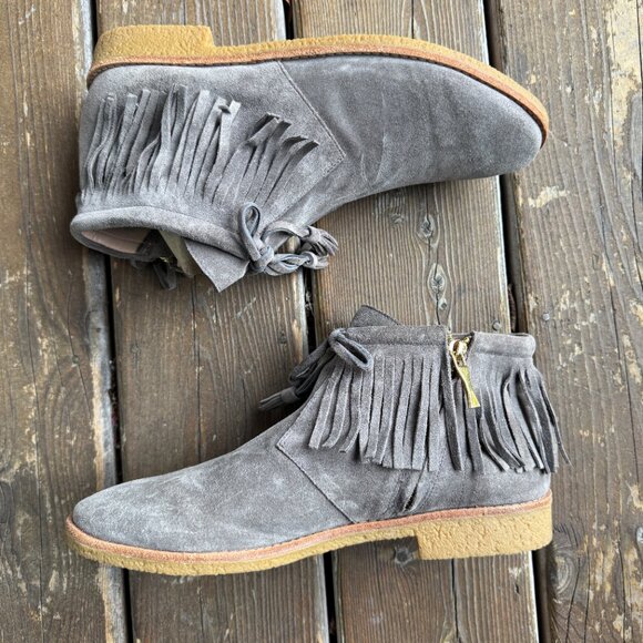 Like New Kate Spade Bitsy Gray Fringe Tassel Suede Moccasin Booties Women's 10M - Picture 4 of 14